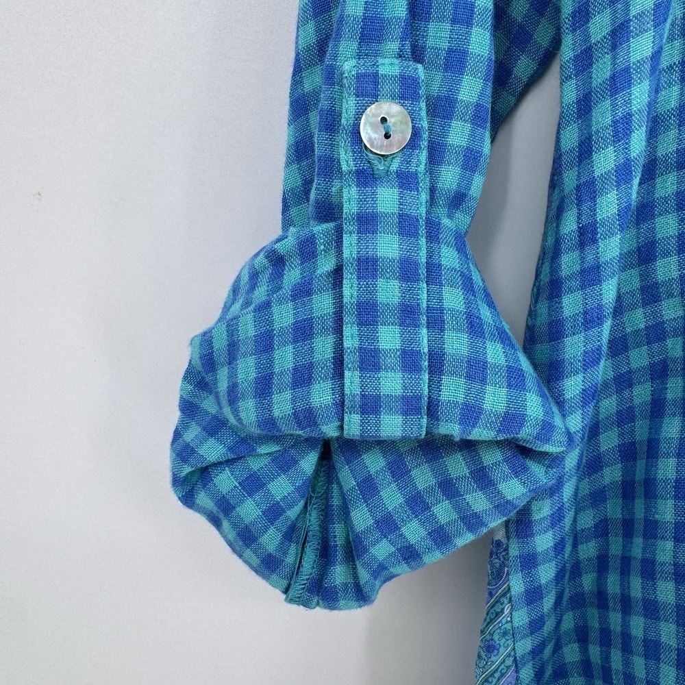 Multiples Embroidered Gingham Tunic Top Blue Teal… - image 3